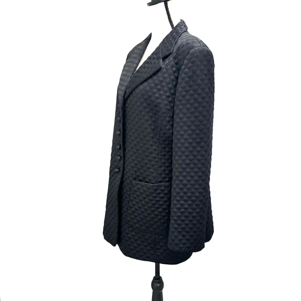 ESCADA ELEMENTS BLACK SILK DIAMOND STITCH DESIGN FITTED BLAZER JACKET